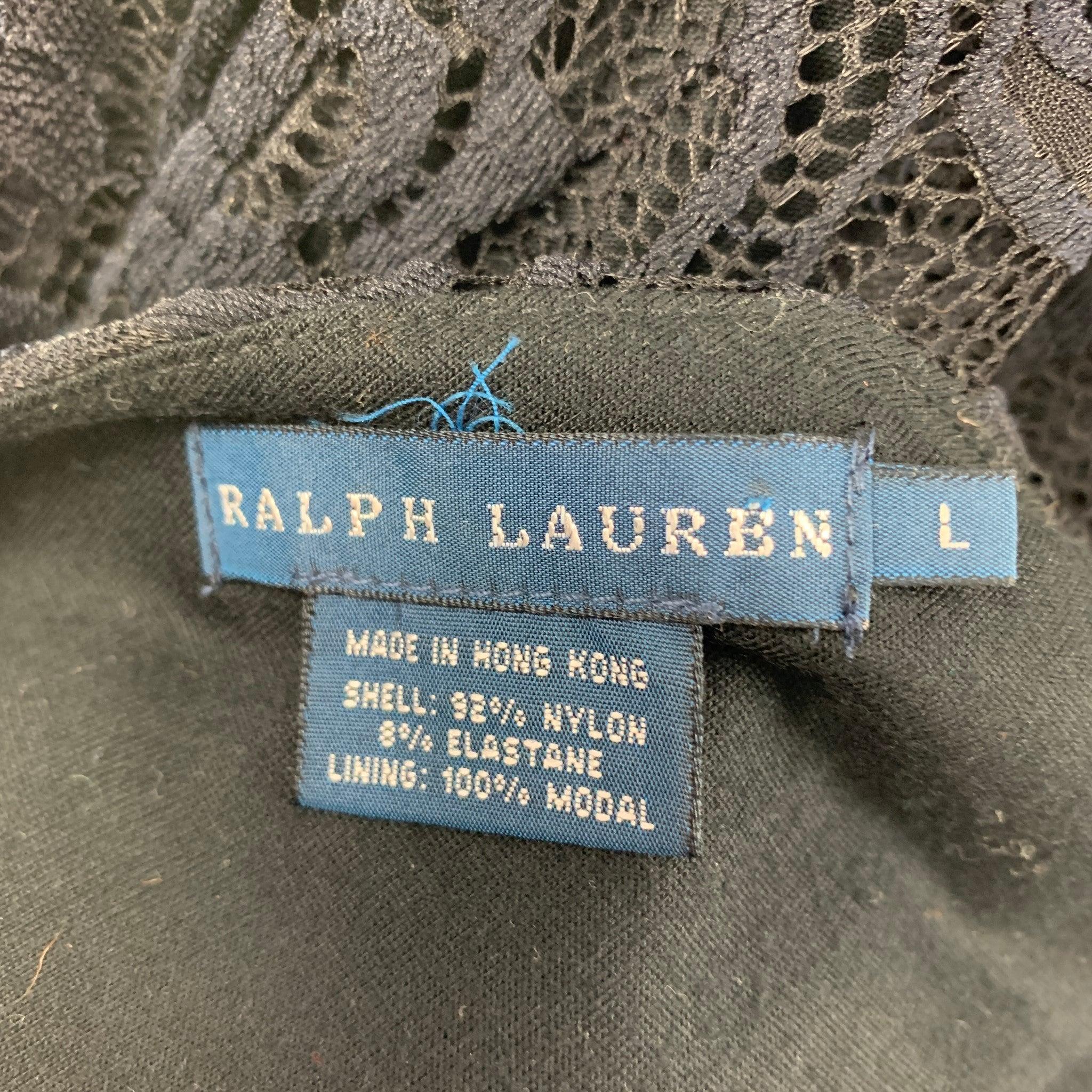 RALPH LAUREN Blue Label Size L Navy Nylon V-Neck Mid-Calf Dress For Sale 1