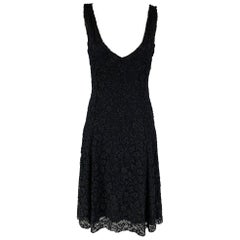 RALPH LAUREN Blue Label Size L Navy Nylon V-Neck Mid-Calf Dress