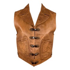 RALPH LAUREN Blue Label Size M Camel Embossed Leather Western Vest