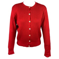 RALPH LAUREN Blue Label Size M Red Cable Knit Cotton Cardigan