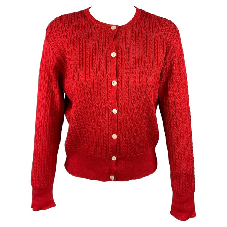 RALPH LAUREN Blue Label Size M Red Cable Knit Cotton Cardigan For Sale ...