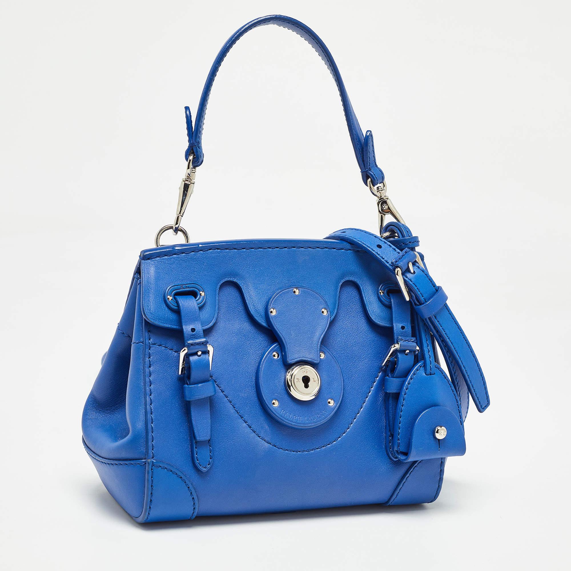 Ralph Lauren Blue Leather Mini Ricky Tote In Good Condition In Dubai, Al Qouz 2