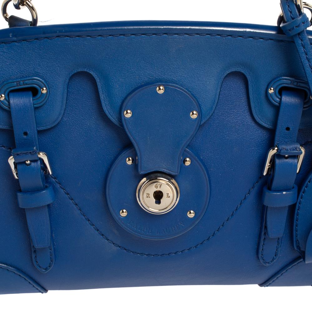 Ralph Lauren Blue Leather Soft Ricky 18 Top Handle Bag In Good Condition In Dubai, Al Qouz 2