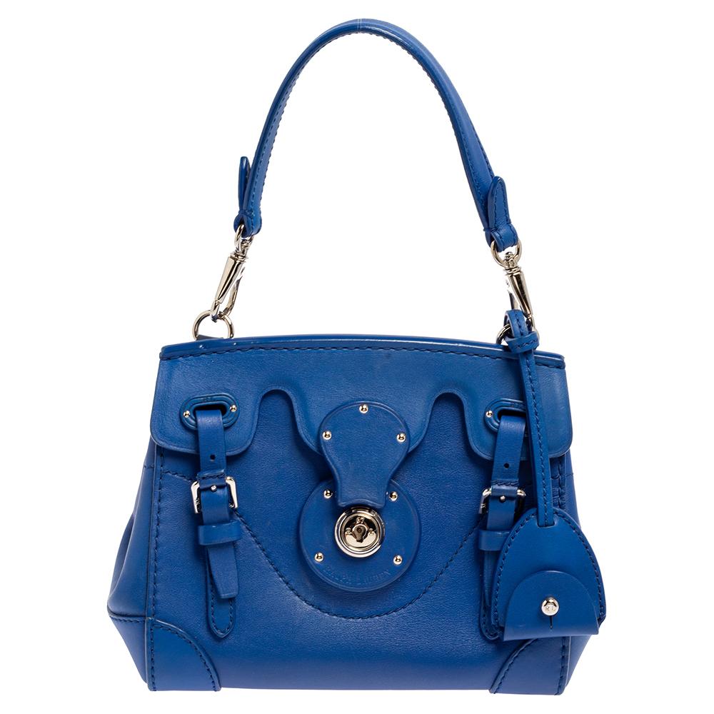 Ralph Lauren Blue Leather Soft Ricky 18 Top Handle Bag