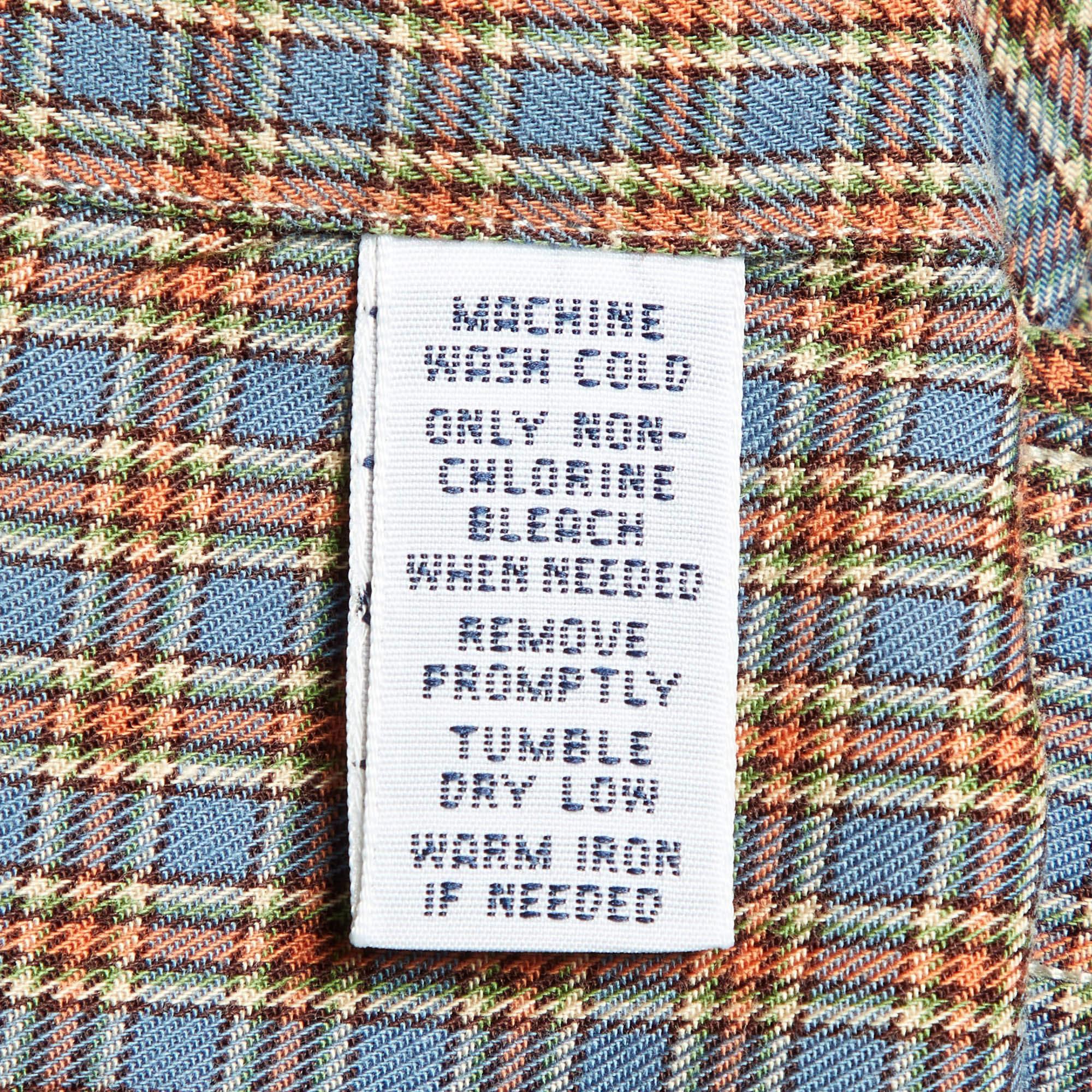 Men's Ralph Lauren Blue/Orange Checked Cotton Button Down Shirt M For Sale