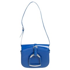 Ralph Lauren Blue Patent Leather Stirrup Flap Shoulder Bag
