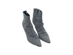 Ralph Lauren Blue Pointed-Toe Herringbone Denim Booties