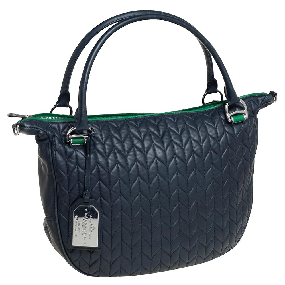 Ralph Lauren Blue Quilted Leather Zip Satchel