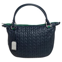Ralph Lauren, borsa in pelle trapuntata blu con zip