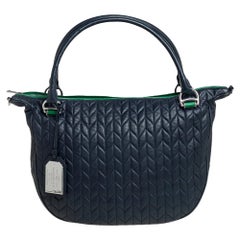 Blaue Stepptasche aus gestepptem Leder mit Reißverschluss von Ralph Lauren