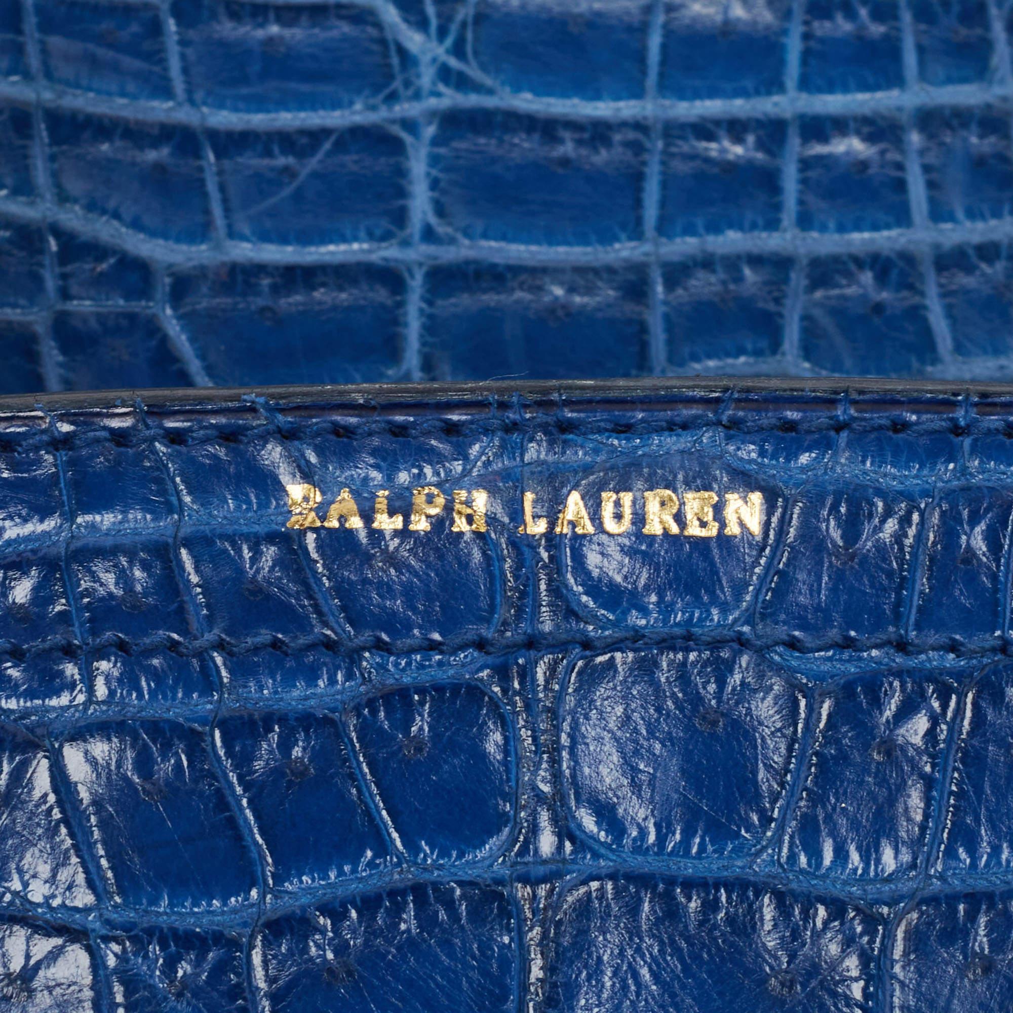 Ralph Lauren Blue Shine Crocodile Ricky 33 Tote For Sale 7