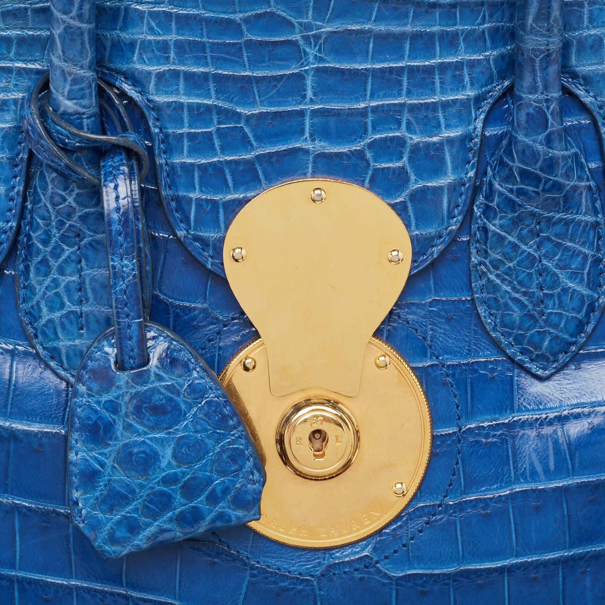 Ralph Lauren Blue Shine Crocodile Ricky 33 Tote For Sale 15