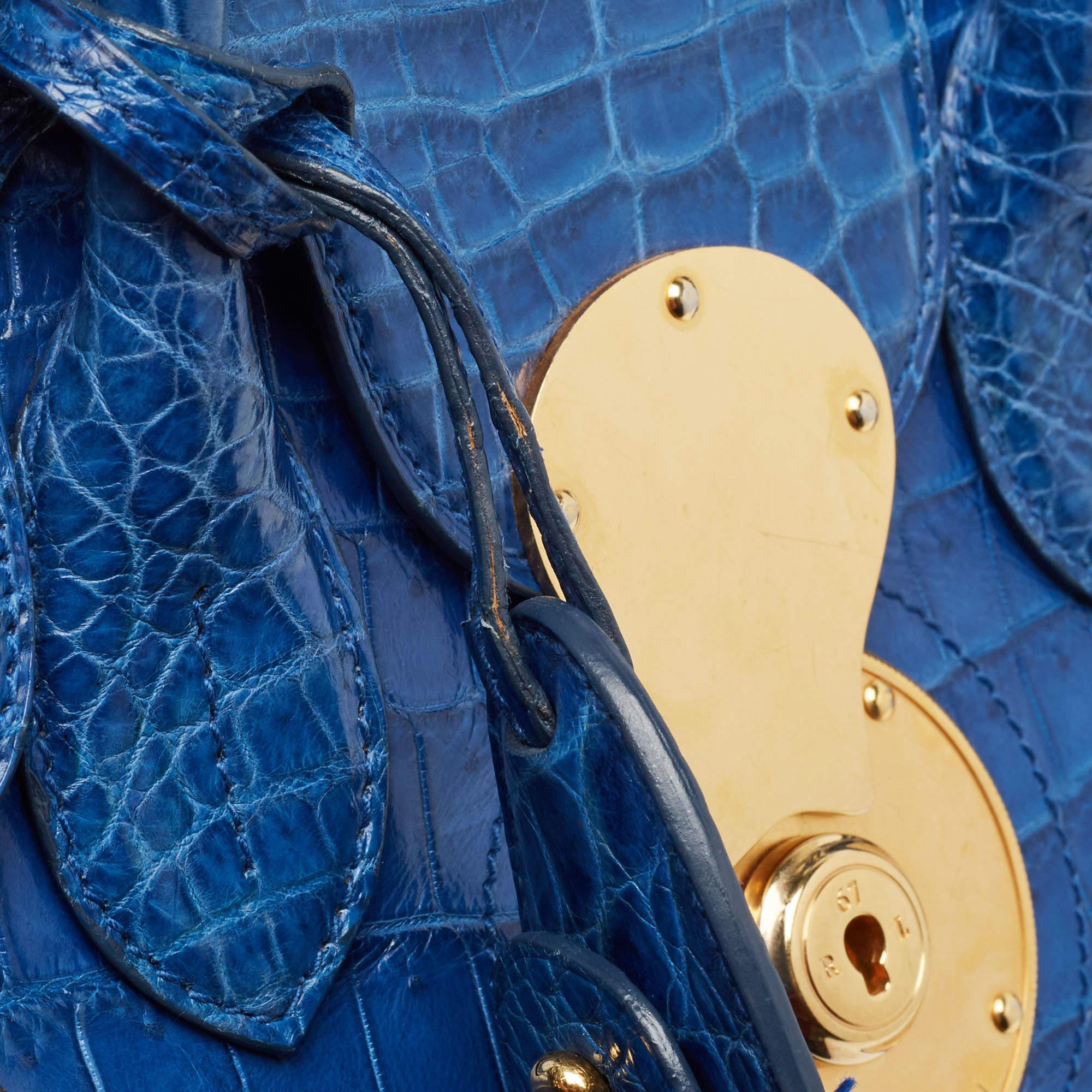 Women's Ralph Lauren Blue Shine Crocodile Ricky 33 Tote