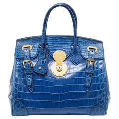 Ralph Lauren Tote Ricky 33 Azul Brillo Cocodrilo