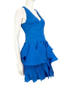 Ralph Lauren Blue Silk V-Neck Ruffle Dress Size S