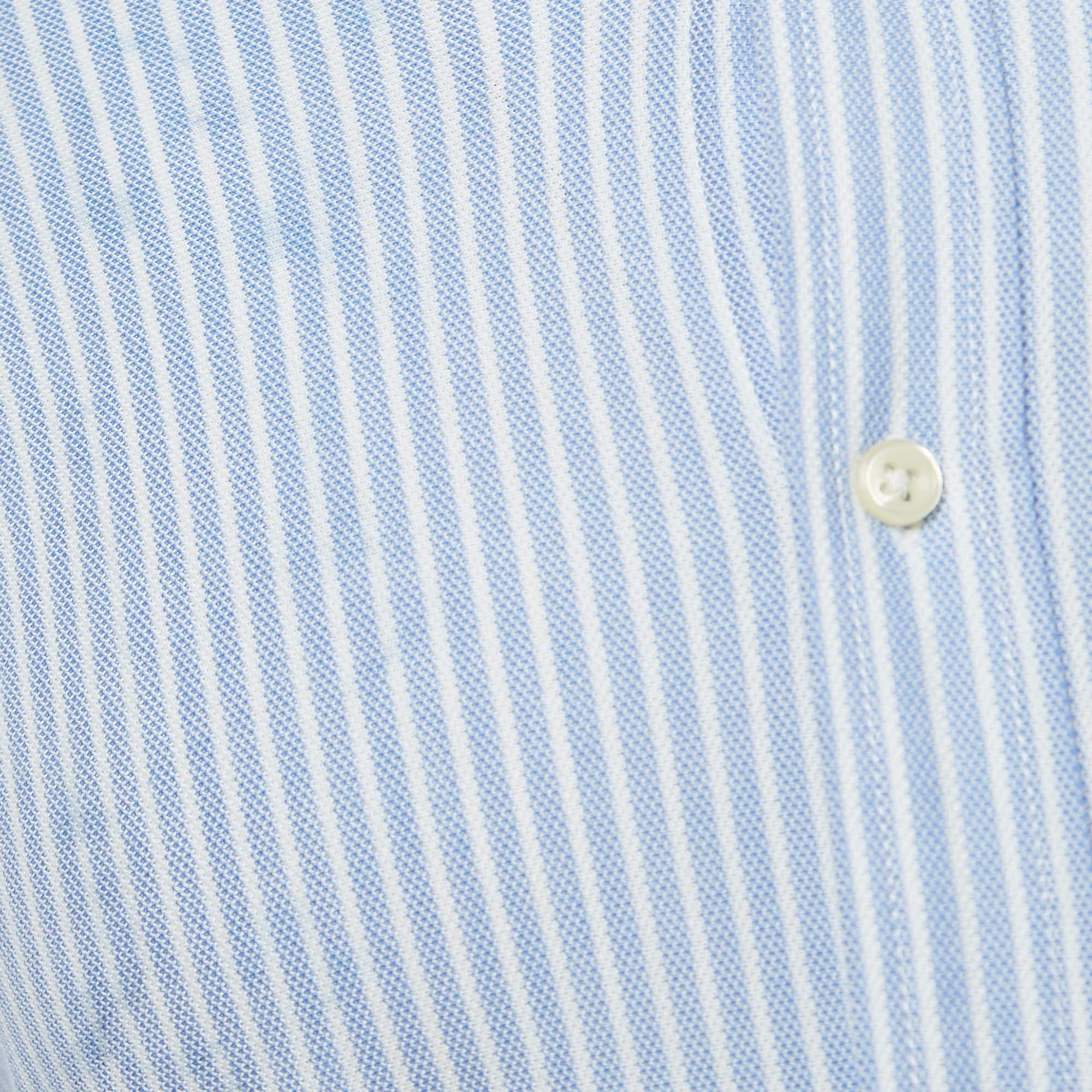 Blu Ralph Lauren - Camicia Oxford Button Down in cotone a righe blu M. in vendita