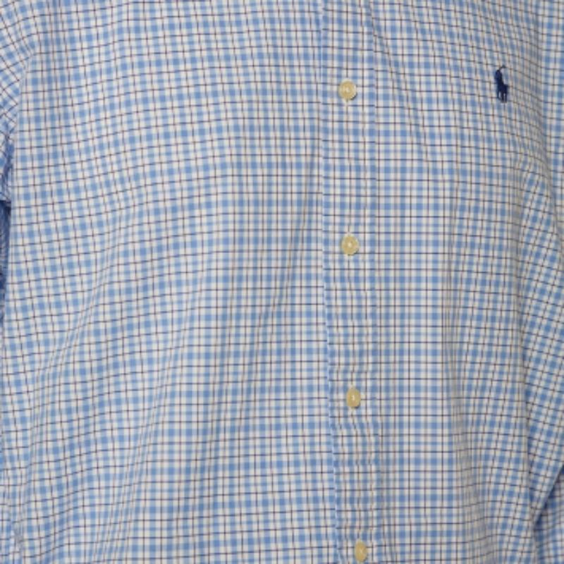 Viola Ralph Lauren - Camicia in cotone a scacchi blu e bianca con bottoni davanti L. in vendita