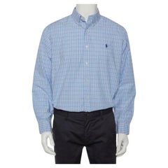 Ralph Lauren Blue & White Checkered Cotton Button Front Shirt L