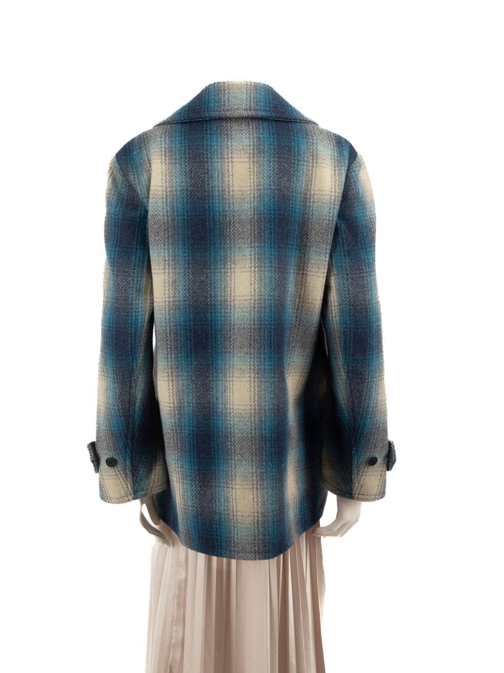 Gray Ralph Lauren Blue Wool Tartan Pattern Coat Size M