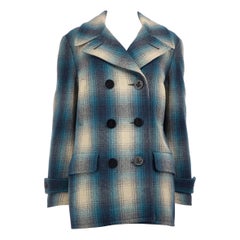 Ralph Lauren Blue Wool Tartan Pattern Coat Size M