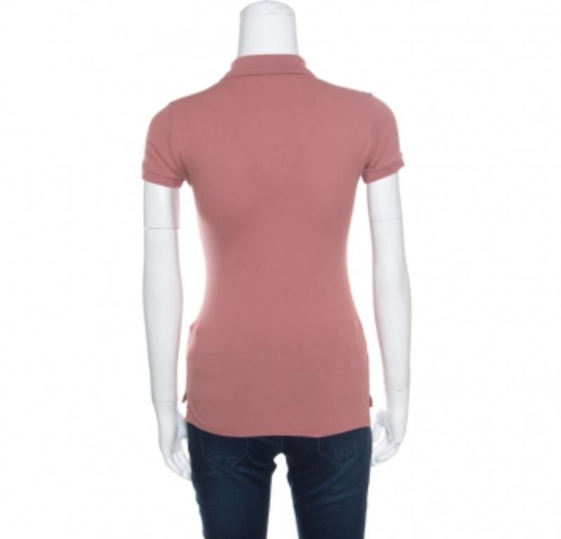 Ralph Lauren Blush Pink Baumwolle Perlen Logo verschönert Polo T- Shirt XS Damen im Angebot