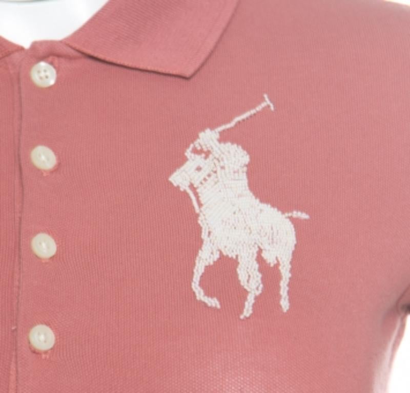 Ralph Lauren Blush Pink Baumwolle Perlen Logo verschönert Polo T- Shirt XS im Angebot 1