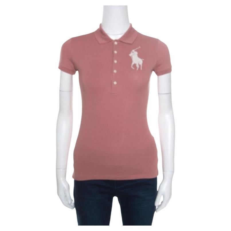Ralph Lauren Blush Pink Baumwolle Perlen Logo verschönert Polo T- Shirt XS im Angebot