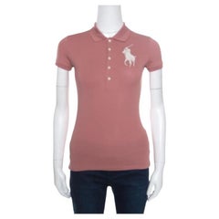 Ralph Lauren Blush Pink Cotton Beaded Logo Embellished Polo T- Shirt XS