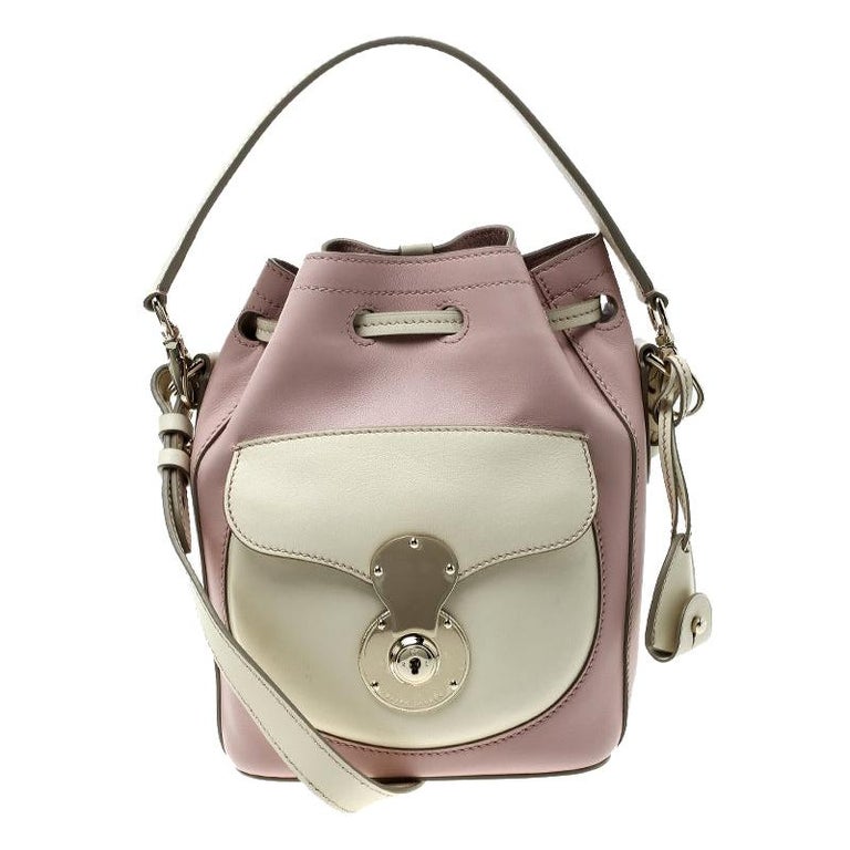 Ralph Lauren Blush Pink/Off White Leather Ricky Drawstring Bucket Bag For  Sale at 1stDibs
