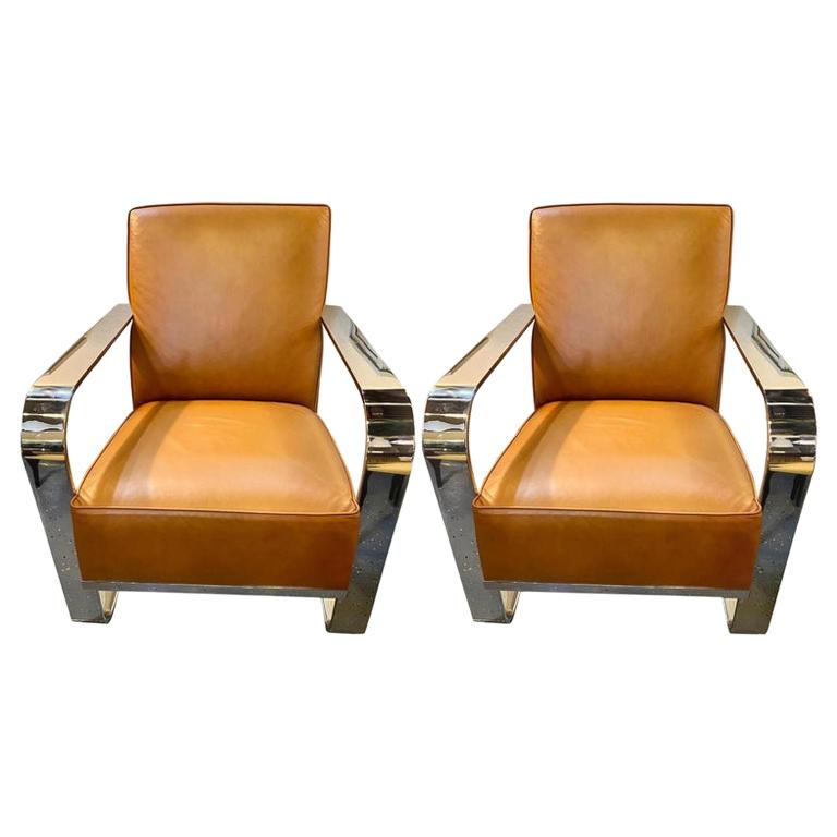 Ralph Lauren Bohemian Chairs, Chrome and Leather Rockers, a Pair