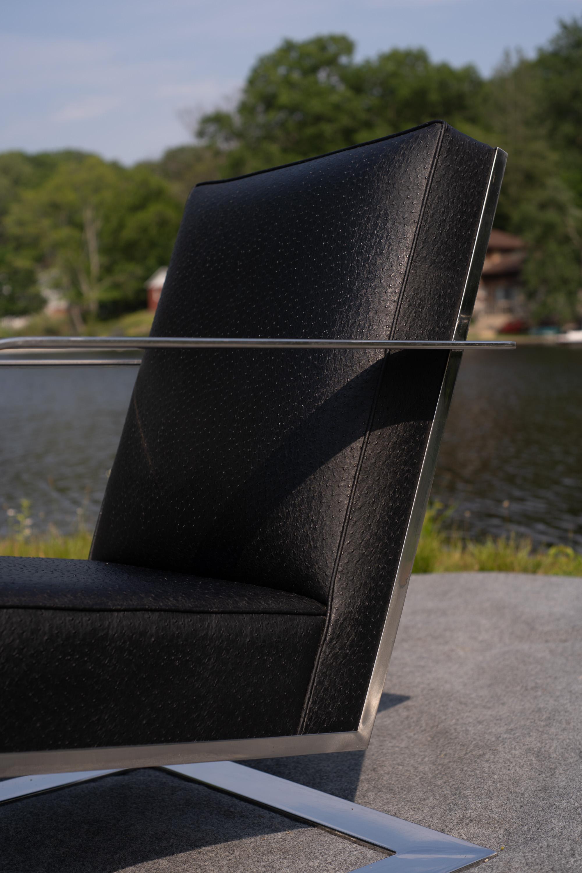 Ralph Lauren Bohemian Chrome & Black Ostrich Leather Cantilever Lounge Chair For Sale 6