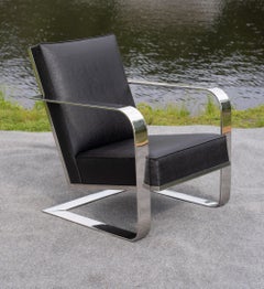 Ralph Lauren Bohemian Chrome & Black Ostrich Leather Cantilever Lounge Chair