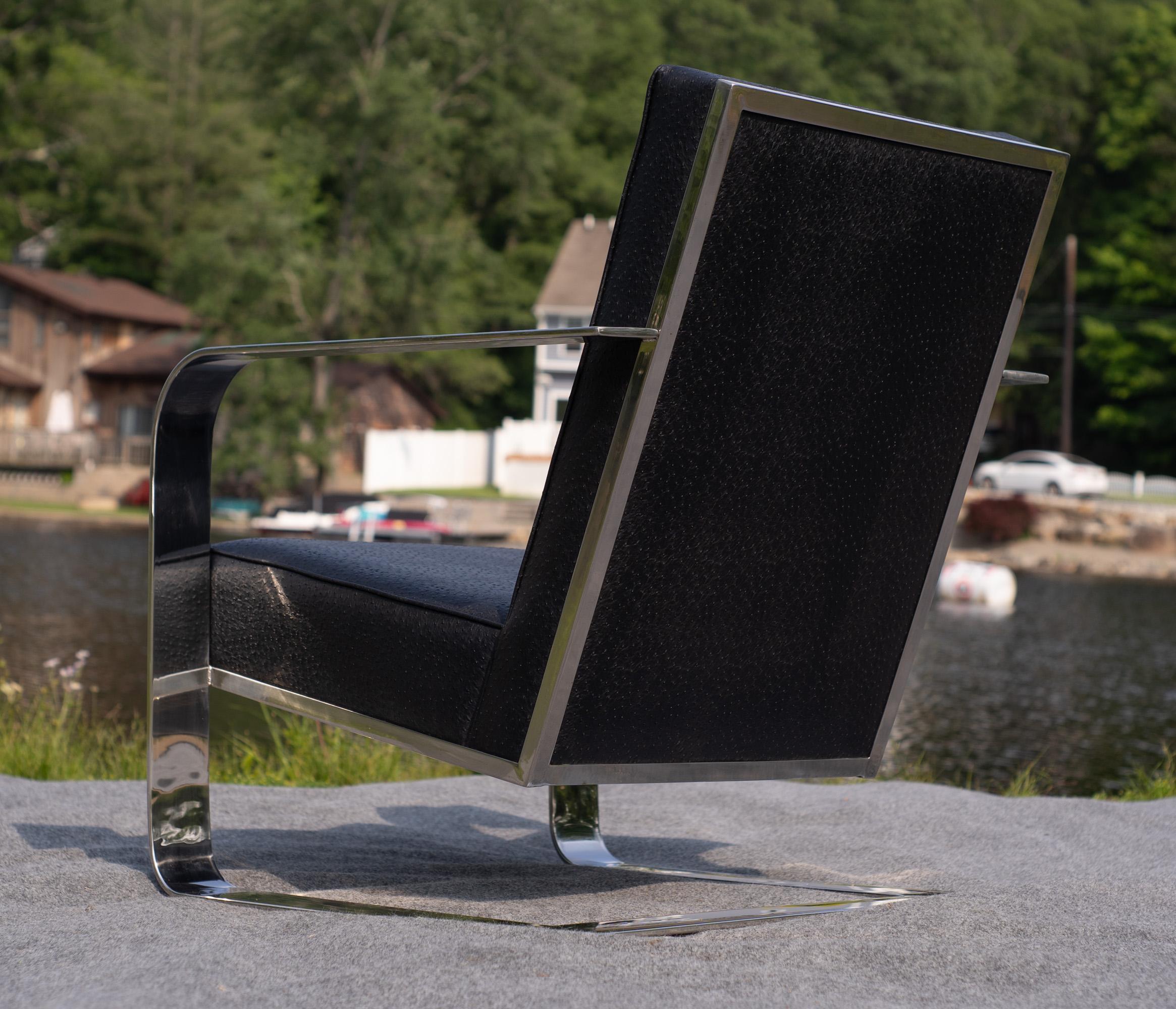 Ralph Lauren Bohemian Chrome & Black Ostrich Leather Cantilever Lounge Chair For Sale 1