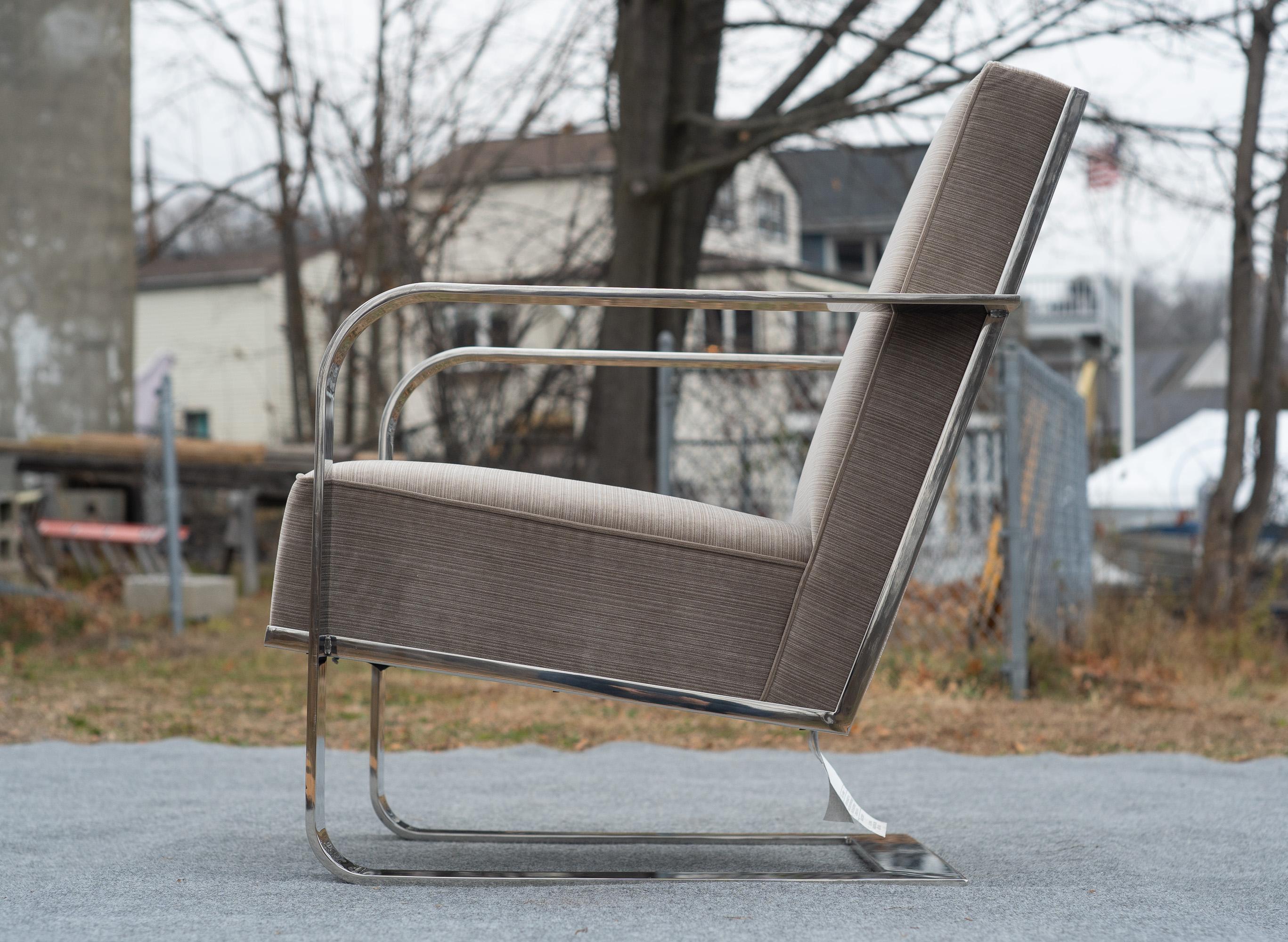 Sedia da salotto a sbalzo in pelle misto lana e cromo di Ralph Lauren in vendita 2