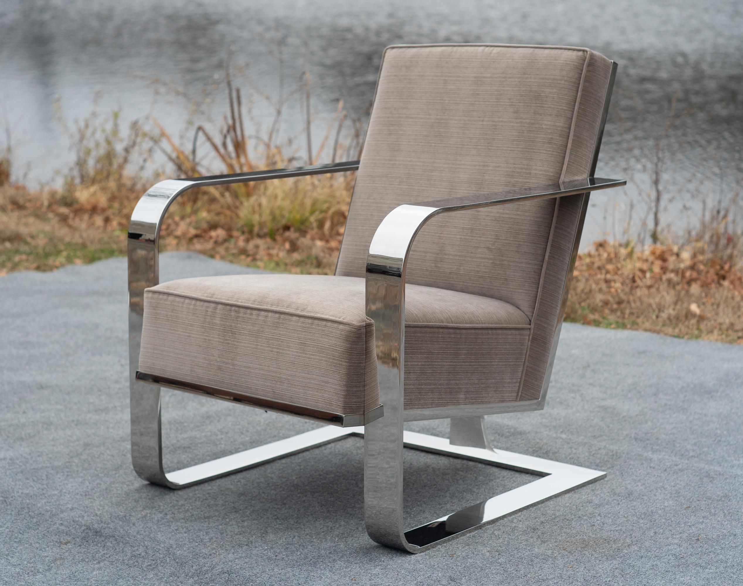 Mid-Century moderno Sedia da salotto a sbalzo in pelle misto lana e cromo di Ralph Lauren in vendita