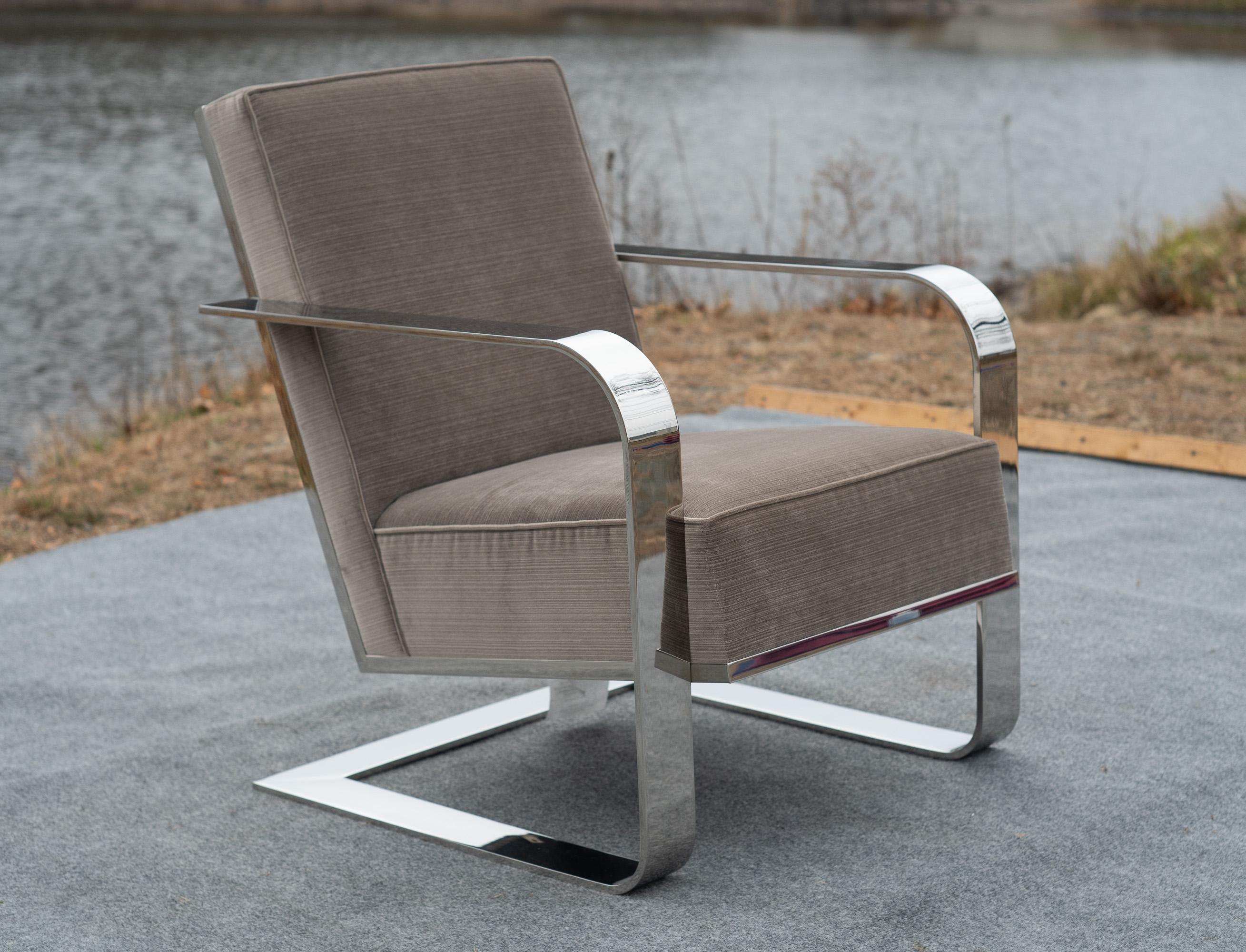 Americano Sedia da salotto a sbalzo in pelle misto lana e cromo di Ralph Lauren in vendita