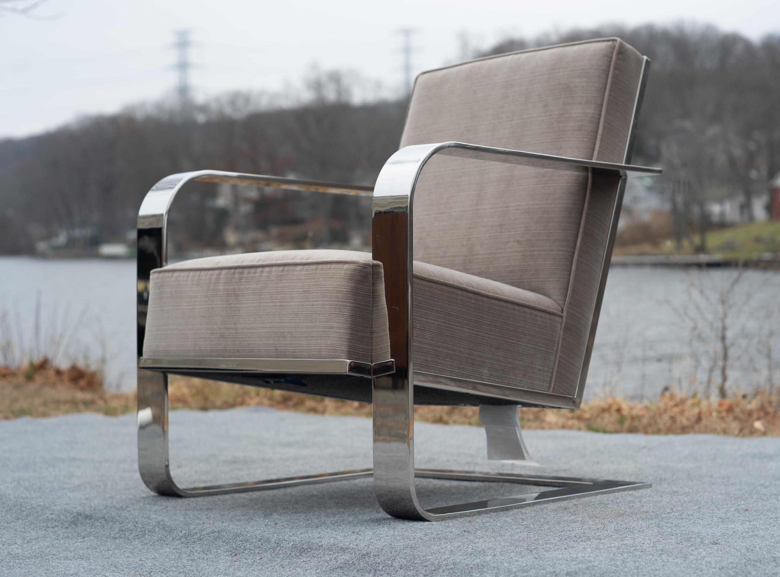 XXI secolo e contemporaneo Sedia da salotto a sbalzo in pelle misto lana e cromo di Ralph Lauren in vendita