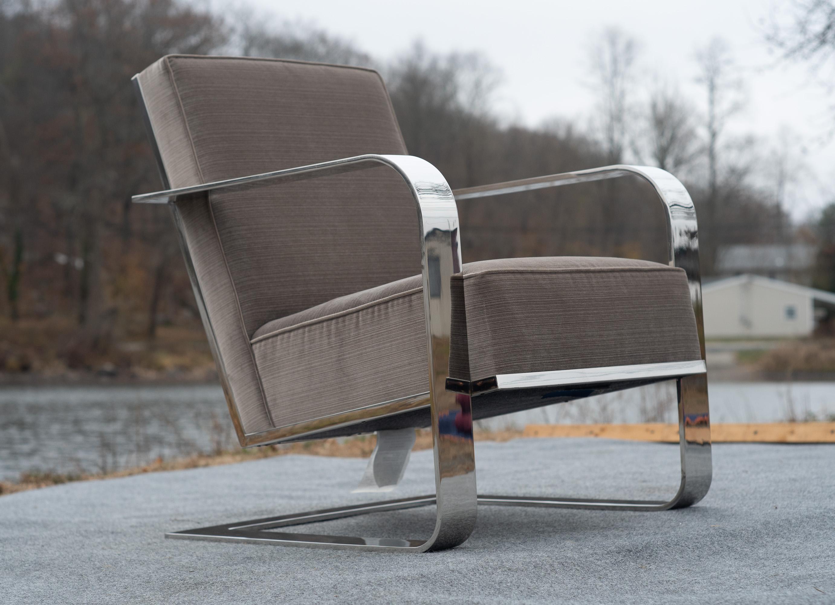 Acciaio Sedia da salotto a sbalzo in pelle misto lana e cromo di Ralph Lauren in vendita