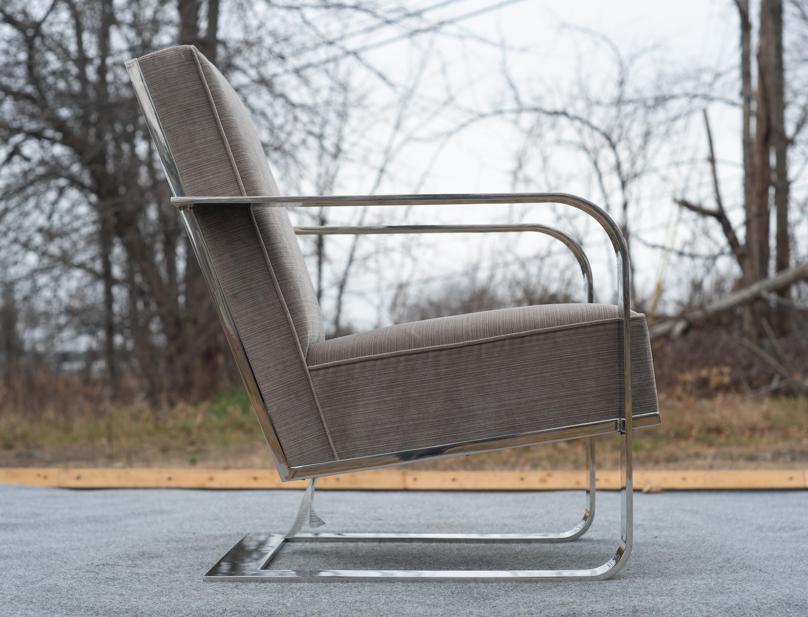 Sedia da salotto a sbalzo in pelle misto lana e cromo di Ralph Lauren in vendita 1