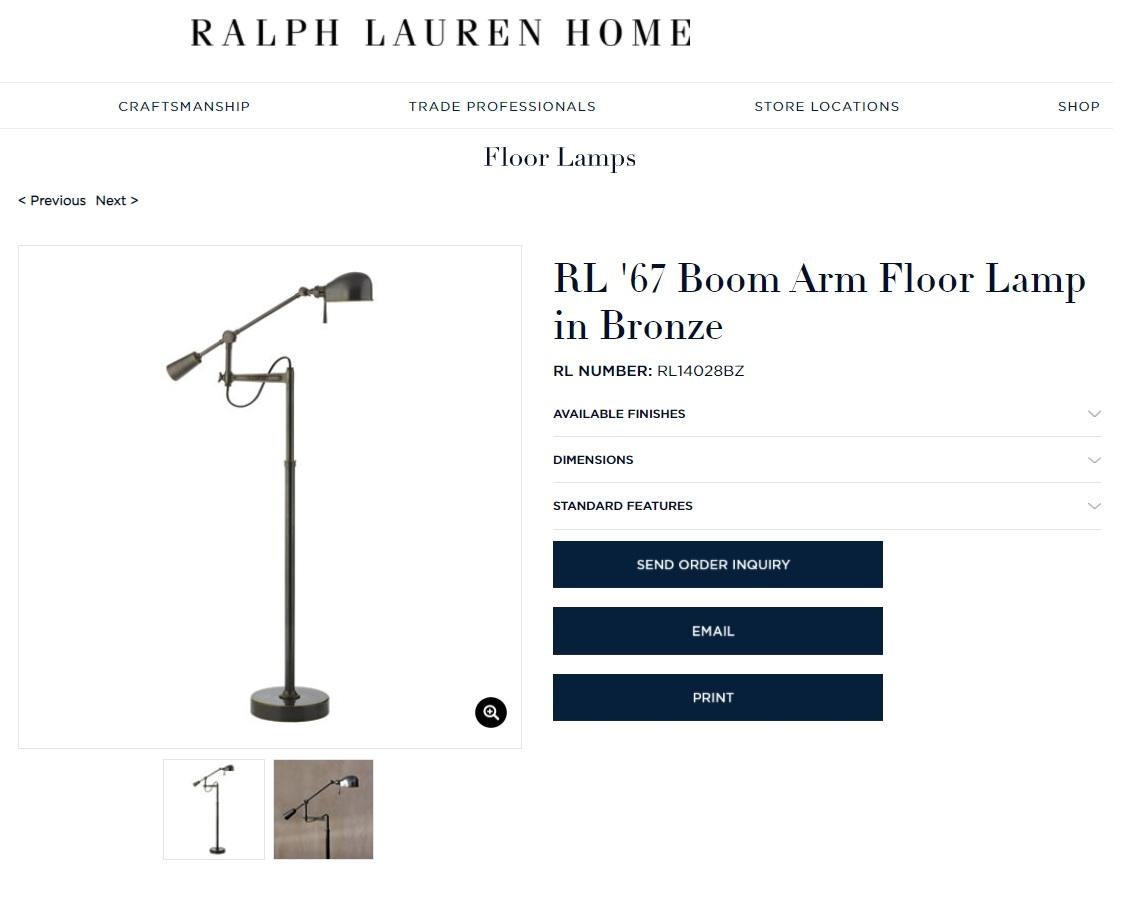 We are delighted to offer for sale this lovely Ralph Lauren Boom arm est 67 chrome height adjustable floor standing lamp 

This sale is for a height adjustable floor lamp, it has a angle adjustable shade and is very utilitarian 

Condition wise