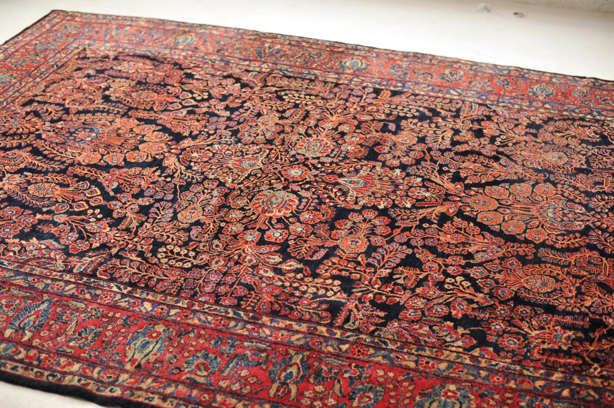20th Century Ralph Lauren Botanical Beauty framed by Deep Berry Border Rug , circa 1930's