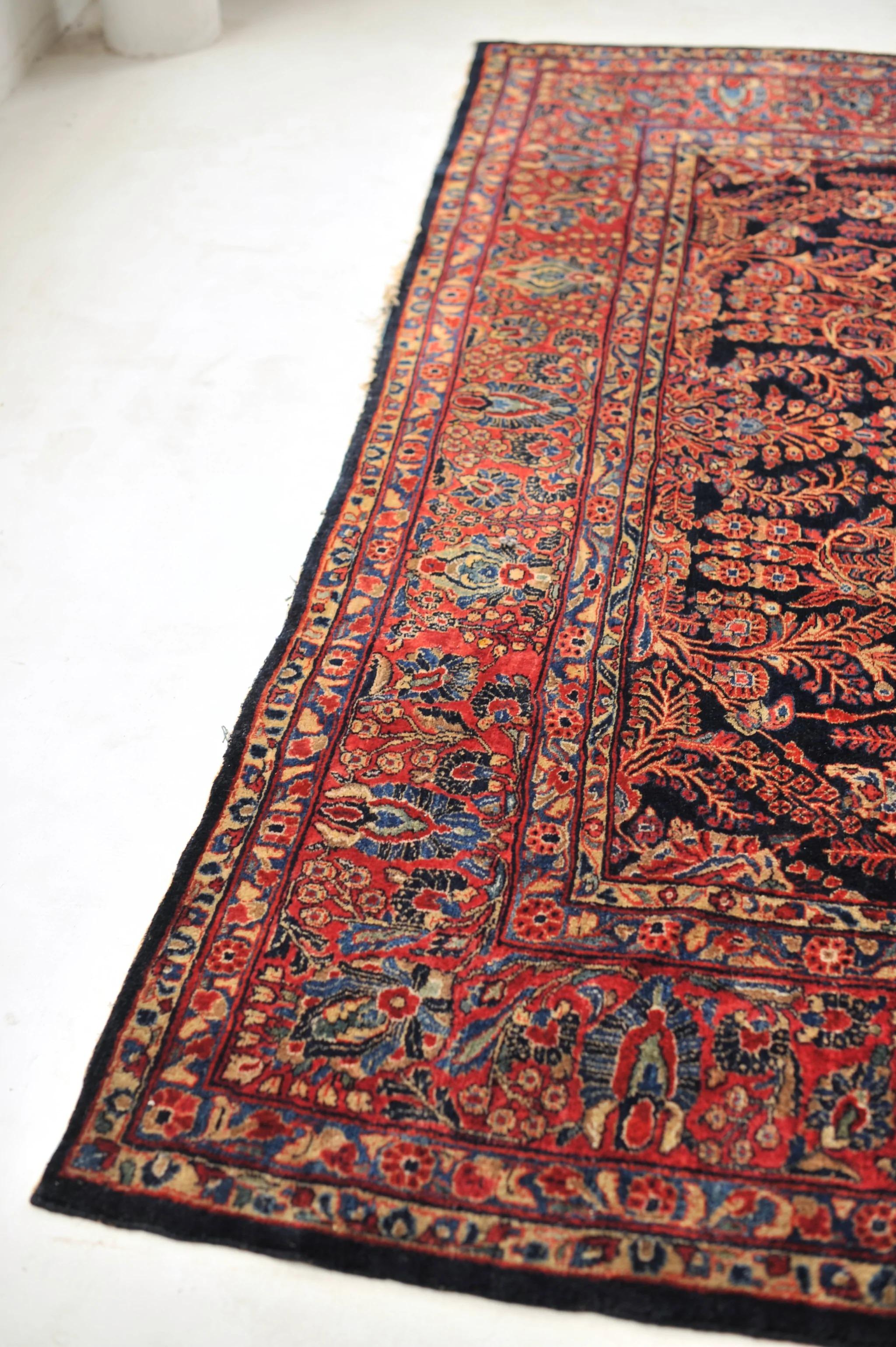Wool Ralph Lauren Botanical Beauty framed by Deep Berry Border Rug , circa 1930's