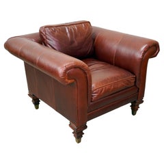 Ralph Lauren British Colonial Lounge Chair in Brown Leather, Mahogany & Brass