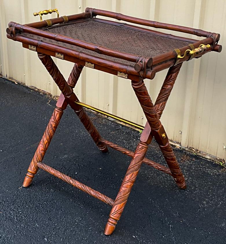 Américain Ralph Lauren British Colonial Style Faux  Table / bar en bambou et laiton en vente