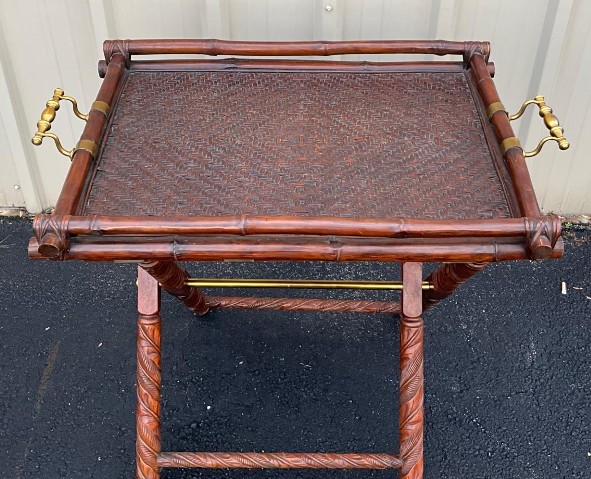 Laiton Ralph Lauren British Colonial Style Faux  Table / bar en bambou et laiton en vente