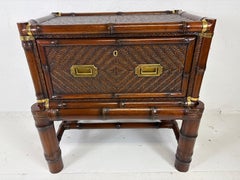 Ralph Lauren British colonial style rattan and brass chest on stand
