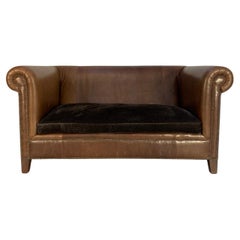 Ralph Lauren "Brompton" 2.5-Seat Chesterfield Sofa - In Brown Leather & Velvet