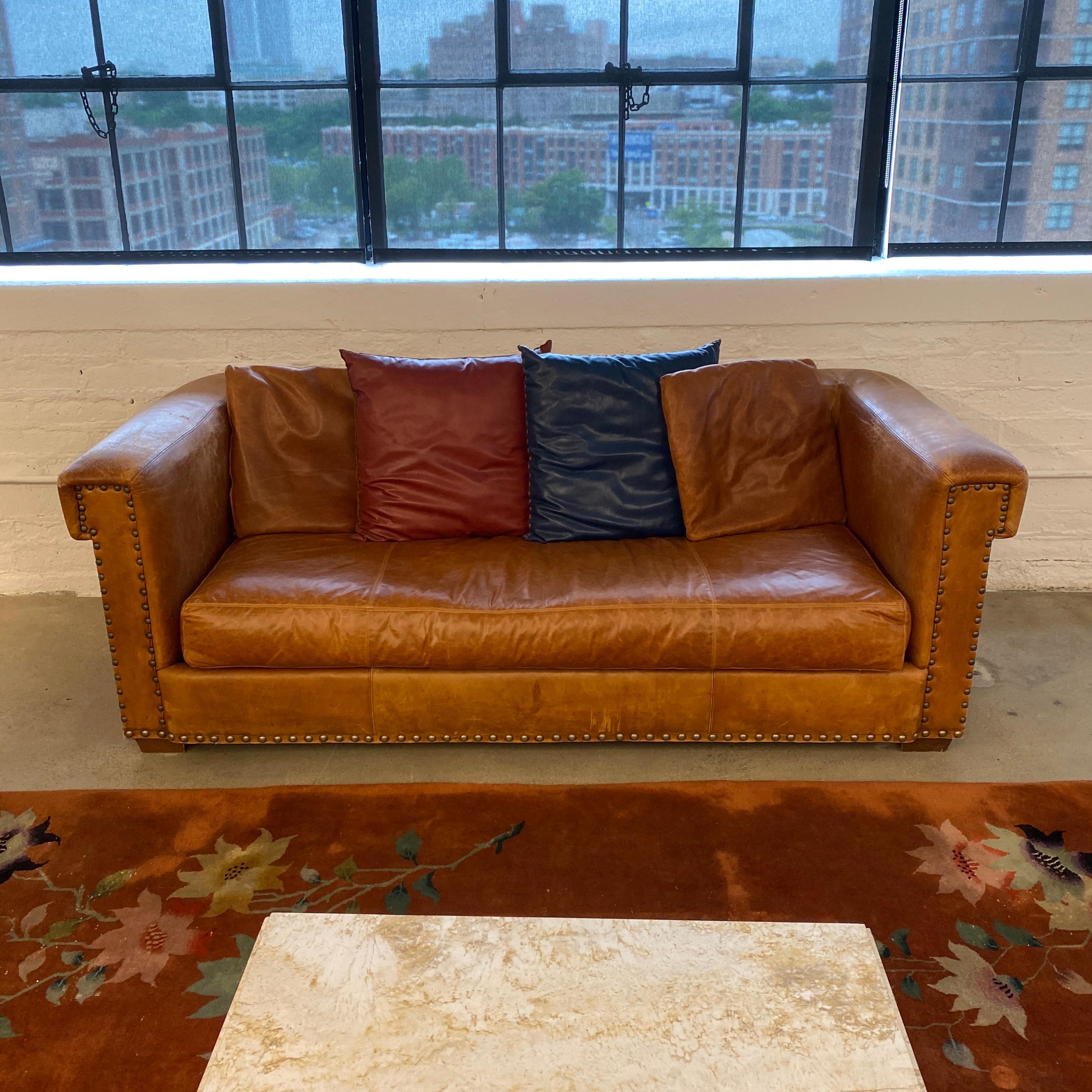 20th Century Ralph Lauren Brompton 3-Seat Vintage Brown Leather Sofa