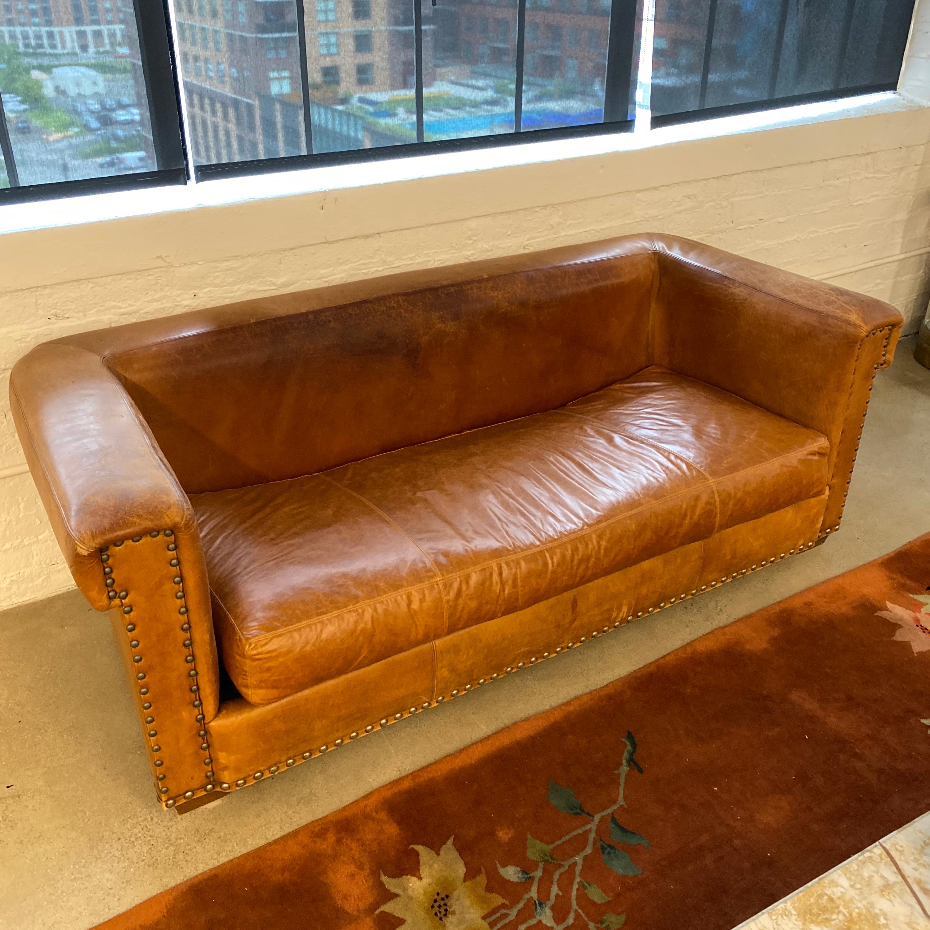 Ralph Lauren Brompton 3-Seat Vintage Brown Leather Sofa 1