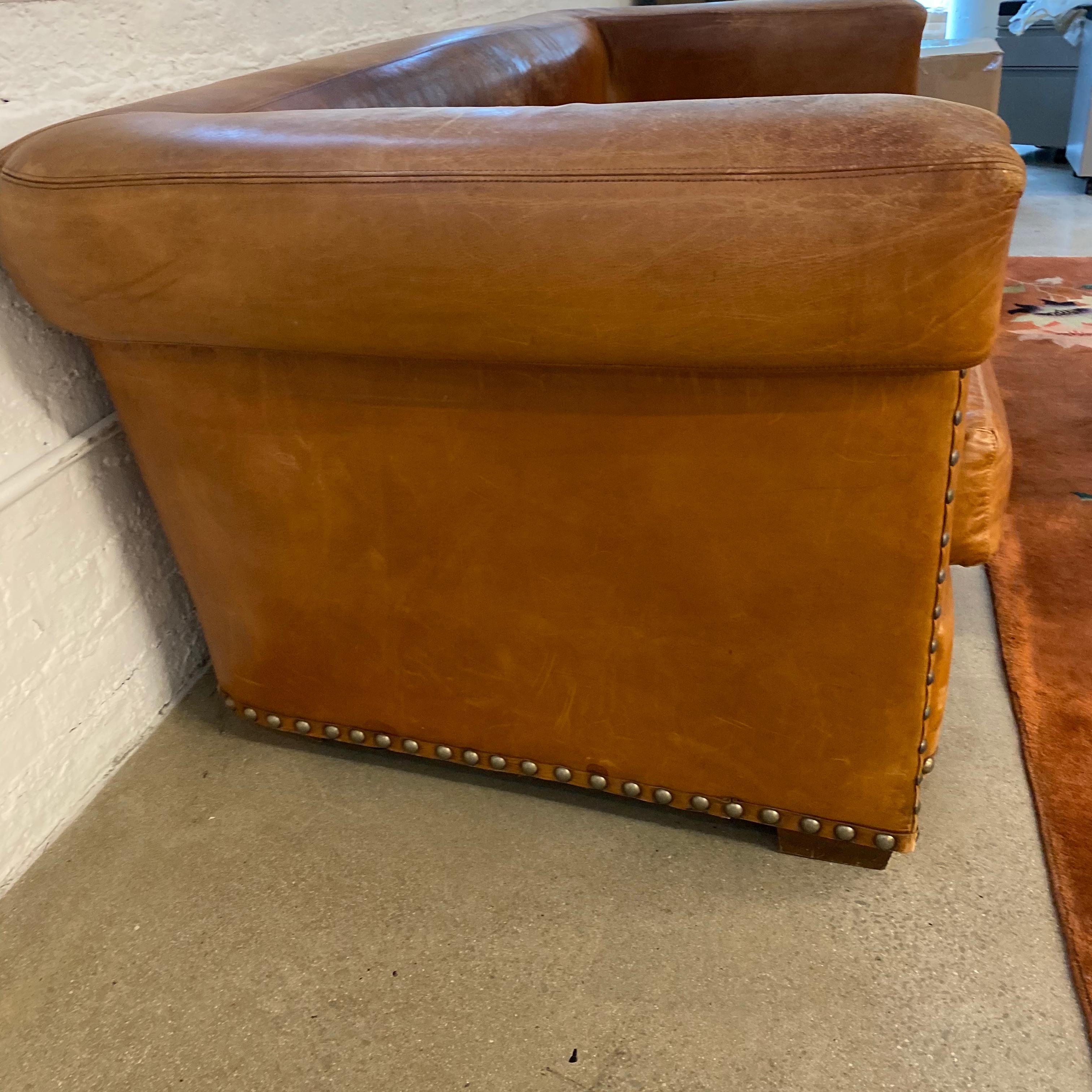 Ralph Lauren Brompton 3-Seat Vintage Brown Leather Sofa 9